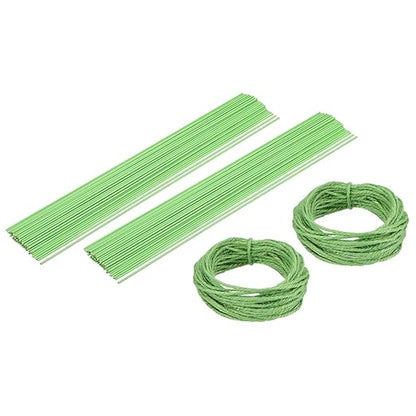 uxcell 100Pcs 2 Gauge Floral Wire, 11.81" Length Flower Stem Wires with 0.08" x 32.8ft Twine for Wreath Making, Flower Arrangement, Light Green