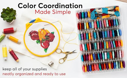 3PACK Embroidery Floss Organizer Box with 50 Cardboard Bobbins - 17 Compartments Clear embroidery thread and Beads organizer box, Snap-Tight Clear Sewing Organizer - Jewelry Bead Holder (Made in USA)
