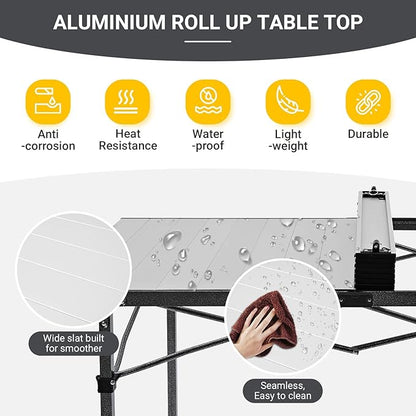 KingCamp Camping Table Folding Portable Table Aluminum Roll Up Lightweight Foldable Large Camp Table for Indoor Outdoor Picnic Backyard, 53.5"X27.5"
