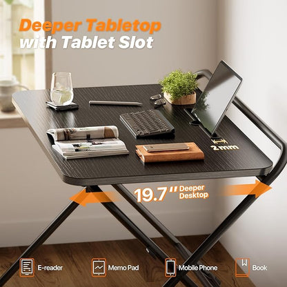 Huuger Folding Desk with 3-Level Adjustable Height and Tablet Slot, 32 Inch Foldable Computer Desk for Small Spaces, Space Saving, Writing Work Table for Home Office, Bedroom, Study, Black
