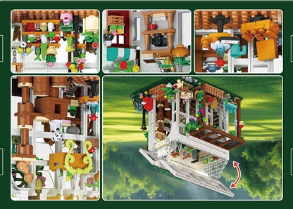 HOGOKIDS Flower House Building Set with LED Light - 1332 PCS Garden House Buiding Toy with Flowers Potted Plants Parrot Cat Animals Playset Greenhouse Model Xmas Gift for Adults Teens Girls Ages 8+