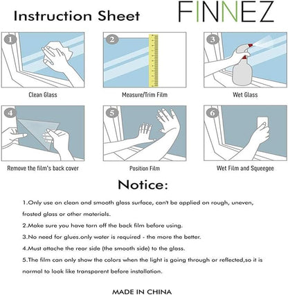 Finnez Window Privacy Film Window Film 3D No Glue Glass Sticker for Glass Door Home and Office Heat Control Anti UV (23.6 Inch x 6.5 Feet, Rainbow Grove)