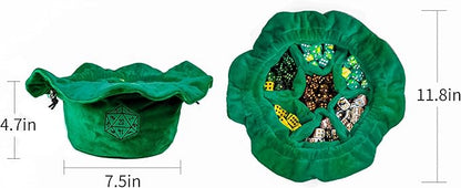 Large Dice Bags D&D with Pockets Green Storage Bag D20 Logo for DND RPG Game Dices (with 1lb Random DND Dice)