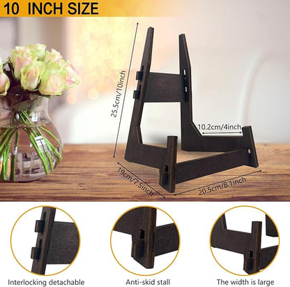 2 Pack 10 Inch Plate Display Stands - Wooden Picture Frame Holder for Books, Photo, Platter | Tabletop Decorative Stand