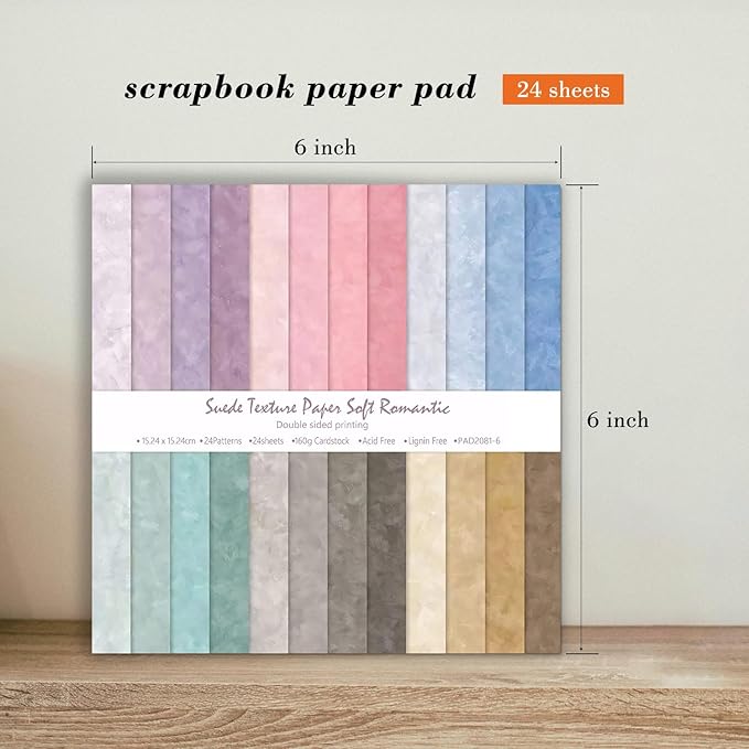6 Inch Macaron Color Scrapbooking Paper Pad - 24 Sheets Double Sided Aesthetic Design for Card Making Photos Album Journals Material Decorative Collage Origami DIY Crafts Gifts Wrapping