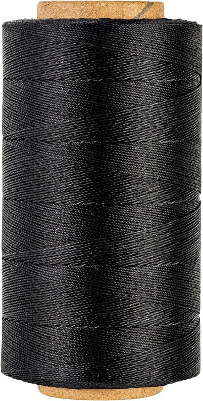 Thin Wax Polyester Thread, 0.45mm, 547 Yards, 3 Ply Round Waxed Cord Strings for Sewing, Beading, Binding, Micro Braiding, Fine Leather Craft and Micro Macrame Jewelry - Black