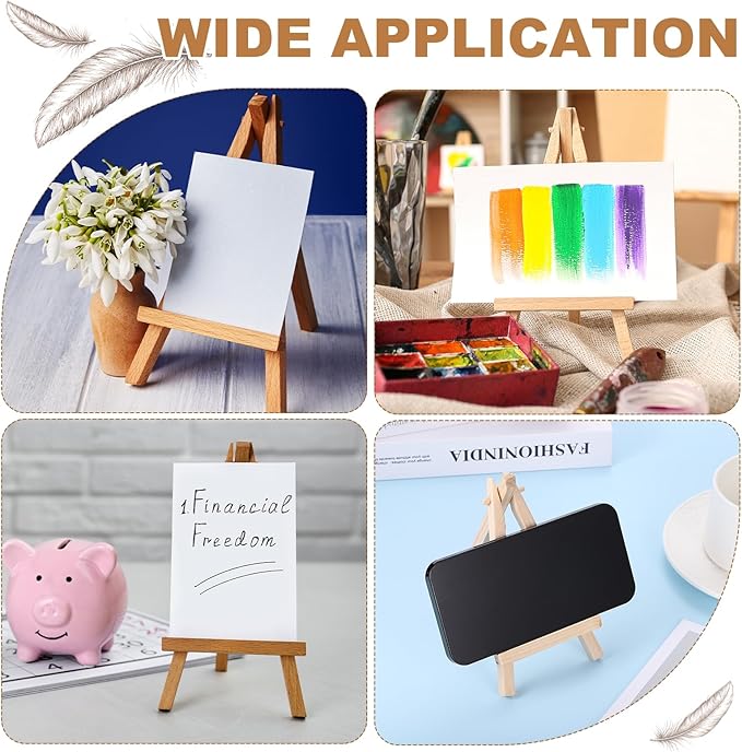 MECCANIXITY Mini Wood Display Easels, 4.9"x2.8"A-Frame Painting Tabletop Easels Holder Stand for Artists Beginners Displaying Small Canvases Art Photos Business Cards(Pack of 12, Wood Color)