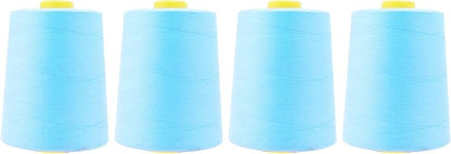 Mandala Crafts 4 Pack of Serger Threads Cones Spools - 20S/2 24000 Yards Polyester Baby Blue Threads for Sergers Machine and Overlock Quilting Sewing Machine