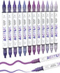 Guangna 12 Purple Dual Tip Acrylic Paint Markers, Brush Tip & Chisel Tip Acrylic Paint Pens for Rock, Wood, Glass, Paper, Coloring Book, Ceramic, Canvas, Water-Based Ink