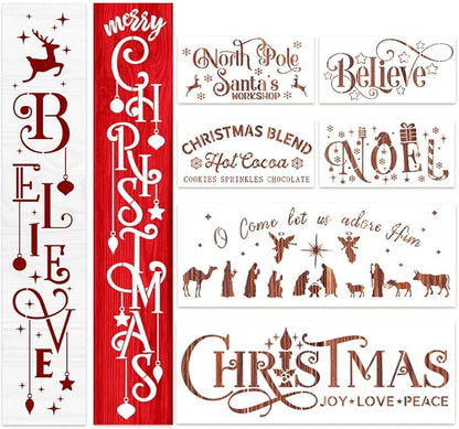 Christmas Stencils for Painting on Wood Porch Christmas Stencil Large Believe Xmas Holiday Stencils for Door Mats Window Glass Fabrics Crafts
