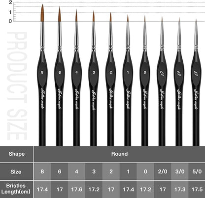 Golden Maple Detail Paint Brushes Set 10pcs Miniature Brushes for Fine Detailing & Art Painting - Acrylic, Watercolor, Oil, Models