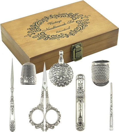 Vintage Embroidery Scissors Set, European Style Stainless Steel Sewing Tools for Sewing, Craft, Art Work, Needlework, Silver