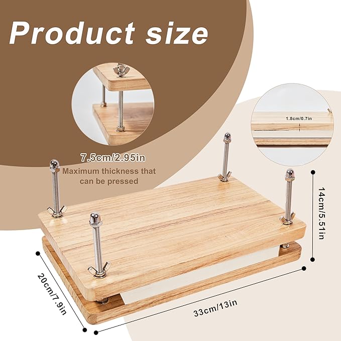Wooden Book Press - 13''x7.9'' Book Press with Non-Slip Round Foot Pads, Ideal for Bookbinding Press, Paper Press, Bookbinding Machine and DIY Projects