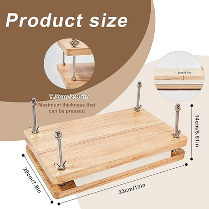 Wooden Book Press - 13''x7.9'' Book Press with Non-Slip Round Foot Pads, Ideal for Bookbinding Press, Paper Press, Bookbinding Machine and DIY Projects