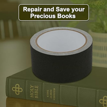 Cloth Bookbinding Repair Tape Matte Book Repair Tape 2 Inch by 33 Feet Self Adhesive Non Reflective Cloth Tape for Old Books Antique Books Daily Supplies (Black)
