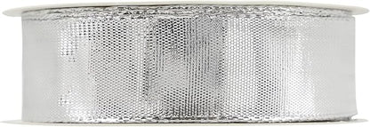 MEEDEE Silver Wired Woven Metallic Ribbon - 1 inch Silver Wired Ribbon for Gift Wrapping, Gift Bows, DIY Crafts, Graduation Baskets, Wedding, Party Decorations (25 Yards)