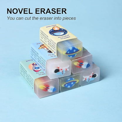 18Pcs Cute Outer Space Themed Erasers for Kids Bulk, Kawaii Fun Pencil Jelly Erasers for School Classroom Supplies Prize Gifts Party Favors
