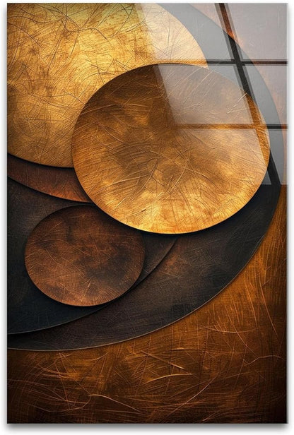 My Photostation.com 27Wx43H'' Bronze Art Deco Geometric Motifs Glass Wall Art Tempered Glass Printing Wall Decor Large Wall Art Wall Hangings