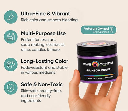 Eye Candy Pigments Premium Purple Mica Powder - Rainbow Violet (50gr) - for Epoxy, Resin, Soap, Paint, Woodworking, Acrylic Pouring, Bath Bombs, Fishing Lures - DIY Arts and Crafts Additive