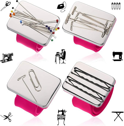 Magnetic Wrist Sewing Pincushion with 100 Pieces 1.5 Inch Ball Head Sewing Pins Set Wrist Magnetic Pin Holder Gift Supplies(Rose Red)