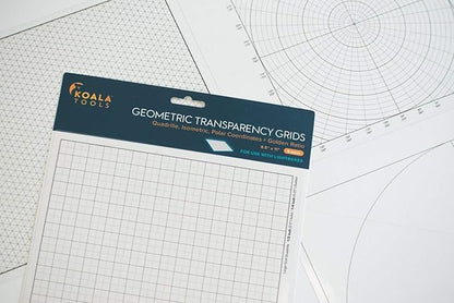 Koala Tools | Geometric Grid Transparency Sheets (Variety Pack of 4) - 8.5" x 11" | Overhead Projector and Light Box Transparencies - Tracing Film for Sketching & Drawing
