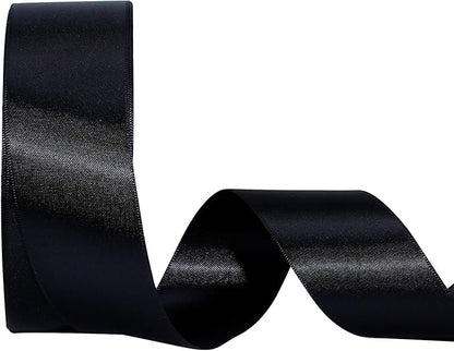 LaRibbons Black Satin Ribbon 1 1/2 Inch 50 Yards Double Faced Red Silk Ribbon for Flower Bouquet Crafts Gift Wrapping Bow Christmas Decoration
