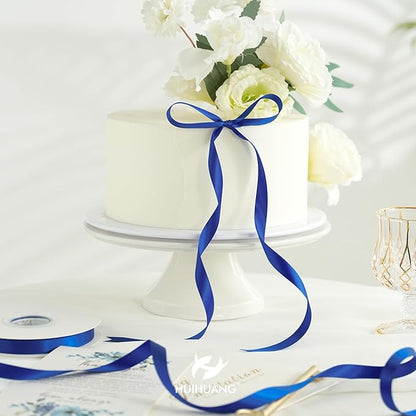 HUIHUANG Royal Blue Ribbon 1/2 inch X 50 Yards Continuous, Double-Faced Satin Ribbon for Gift Wrapping, Bows, DIY Crafts, Flower Bouquet, Independence Day Decoration