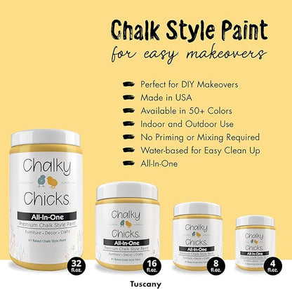 Chalky Chicks All-in-One Chalk Paint for Furniture or Cabinet - 8 Fl Oz - Matte Finish Tuscany (Yellow) for Metal, Wood Furniture Paint - No Sanding All-in-One for Home Decor & Crafts, USA Made