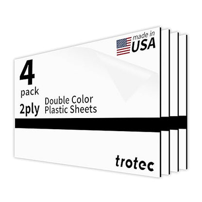 Trotec TroLase | 12"x24"x1/16", 4 Pcs | White/Black | 2 Ply | Modified Acrylic | Laser Engraving Double Color Plastic Sheet | Engraving Blanks for Laser, Saw, Guillotine | Made in USA