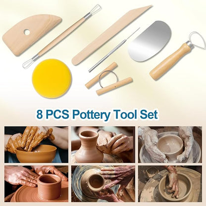 Amrules Clay Tools Kit, 8 PCS Pottery Tools, Practical Polymer Sculpting Tool Kit, Air Dry Clay Tool Set Suitable for Adults, Pottery Craft, Dotting, Drawing, Modeling, Shaping