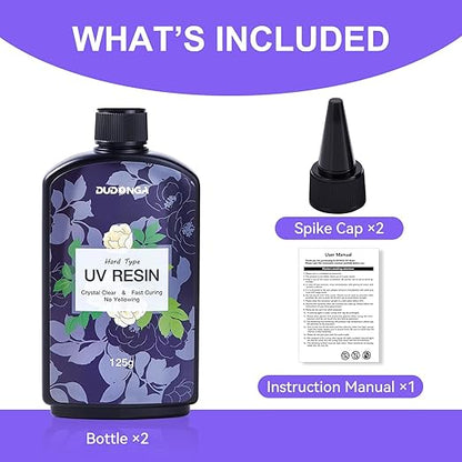 UV Resin 250g, DUDONGA Low Viscosity Crystal Clear Ultraviolet Thin Epoxy Resin, Quick-Curing & Low Shrinkage UV Glue Kit for Crafts, Jewelry Making, Casting