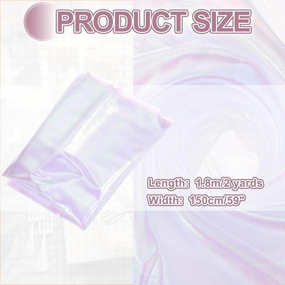 MECCANIXITY Iridescent Sheer Organza Fabric, 2 Yards x 59 Inches Solid Laser Holographic Shiny Fabric Organza Cloth for Wedding, Curtains, Costume, Photo Background, White