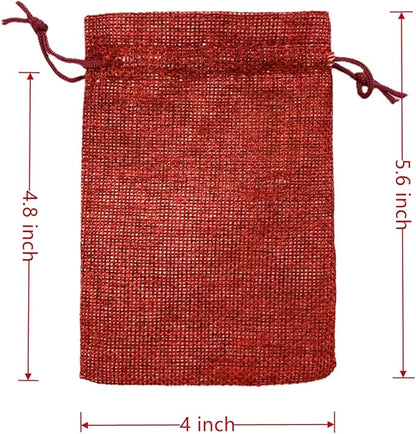 Palmhomee Pack of 25 Burlap Gift Bags with Drawstring Linen Jewelry Pouches Wedding Hessian Jute Bags for Birthday and Treat Pouches Party Wedding Favors Gift (4x5.6 Inch, Burgundy)