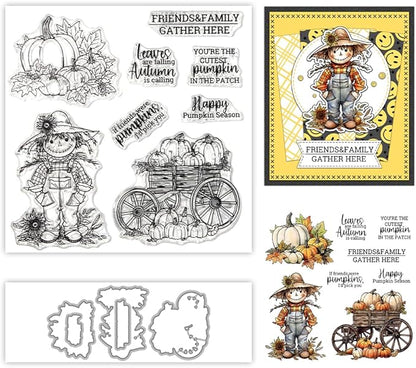 Halloween Clear Silicone stampReusable Stamp with Pumpkins, Skulls, Bats, Santa Claus, and Holiday Designs. Used for Making Cards, scrapbooks, and DIY templates (Scarecrow)