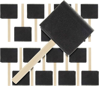 US Art Supply 3 inch Foam Sponge Wood Handle Paint Brush Set (Value Pack of 15) - Lightweight, durable and great for Acrylics, Stains, Varnishes, Crafts, Art