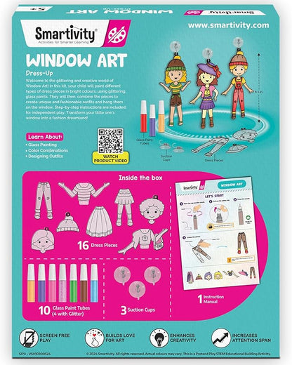 SmartCraft Window Art Fashion Kit with 225 Unique Combinations for Girls 5 to 10 Years Old | Glass Painting Kit | Birthday Gift for 5, 6, 7, 8, 9, 10 | Sun Catcher Art & Craft Activity Kit