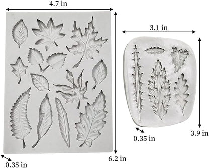 2PCS Leaf Silicone Molds, Tree Leaves Shape Cake Fondant Mold, 3D Unique Chocolate Candy Jello Biscuit Dessert Mold, Resin Plaster Polymer Clay Soap Mold, Cake Decorating Tool