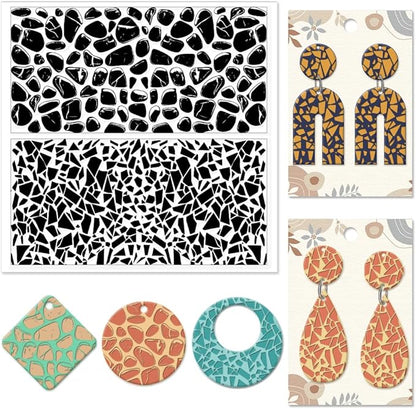 CHGCRAFT Tile Pattern Polymer Clay Texture Sheets Pebble Texture Silicone Clay Texture Stamp Clay Modeling Pattern Pad Texture Sheets for Earrings Jewelry Making