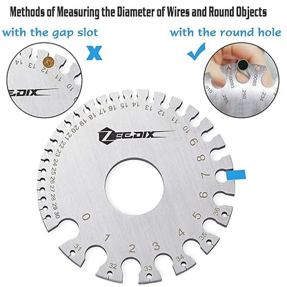 ZeeDix Standard Dual-Sided Round Wire Cable Sheet Gage- Stainless Steel Metal Wire Gage Measurement Tool Wire Measuring Ruler Diameter Tool