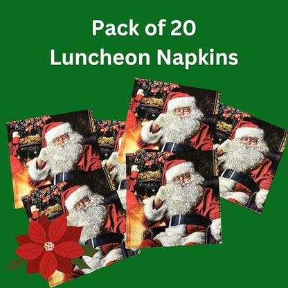 20-ct 13x13 Christmas Paper Decoupage Napkins, 3-Ply Servilletas Tissue Napkin for Dinner and Parties, Disposable Napkins (Santa Chair)