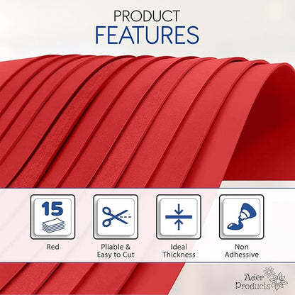 Red EVA Foam Sheets for Crafts, 9 x 12 Inch, 2mm Thickness, 15 Pack – Ideal for DIY Arts and Crafts, Foam Paper for Kids, Cosplay and Costumes