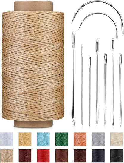 DIUDUS 218 Yards Upholstery Thread, Heavy Duty Thread for Hand Sewing, Sewing Kit with 9 Upholstery Needles for Hand Stitching Bookbinding Repair Canvas