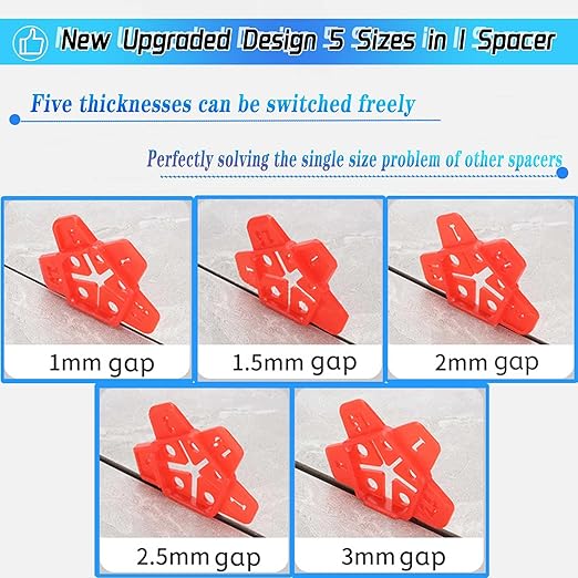 Tile Spacers 300pcs Reusable Multi Size Horseshoe U Shape Plastic Shims Upgraded 5 Sizes in 1 Spacer Tile Cross Spacer Floor Tile Leveling, Suit for 1-1.5-2-2.5-3mm(1/32)(1/16'')(5/64)(3/32)(1/8")Gap
