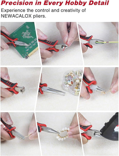 Jewelry Pliers Sets Jewelers Making Tools Kit, Professional 8 piece Mini Wire Plier with Wood Holder for Beading, Crafting, Crimping, Cutting, Repair, Wrapping, Complete Quality for Adults Starter