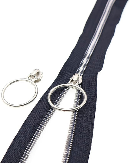 Leekayer Silver Metallic Nylon Coil Zippers by The Yard Bulk 10 Yards Navy Black with 25pcs Silver Sliders for DIY Sewing Tailor Craft Bag