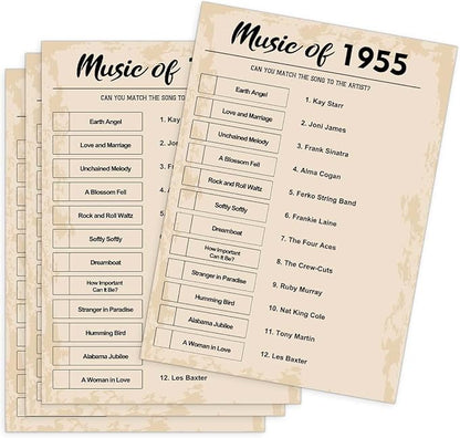 QUPT 70th Birthday Party Games, Music of 1955 Games, Birthday Party Supplies for Adults, Fun 1955s Party Game, Pack of 30 Cards