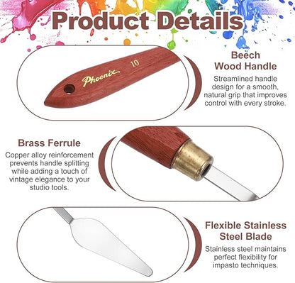 MECCANIXITY Pack of 1 Palette Knife No.10, 8.2" Long Palette Knives with Stainless Steel Flexible Spatula Pallet Knife and Wood Handle for Scraping, Mixing, Oil Acrylic Painting Canvas