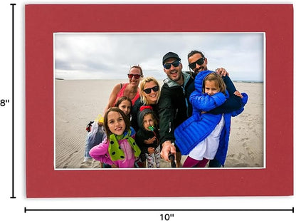 Pack of 25 Acid Free 8x10 Mats Bevel Cut for 5x8 Photos - Deep Red Precut Matboards With Backing Boards and Clear Photo Mat Bags For Pictures, Photos, Framing - 4-ply Thickness