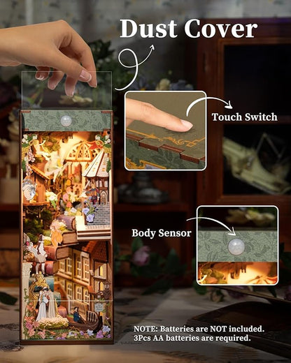 Tonecheer x British Library DIY Book Nook Kit, Shakespeare 3D Wooden Puzzle for Adults, Miniature House Kit Booknook Bookshelf Insert Decor with LED Lights Craft Gifts (Shakespeare's Verse)