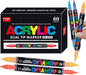 Guangna 60 Colors Acrylic Paint Markers, Dual Tip Paint Markers Pens Set with Soft Brush Tip, Multifunctional Fine Tip Markers for Wood, Canvas, Rock Painting,Glass,Diy Crafts Art Supplies, Waterproof
